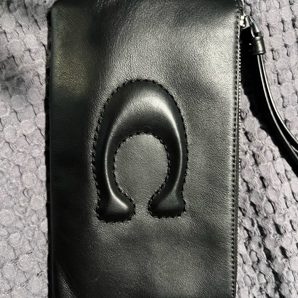 Black Leather Wristlet with Logo